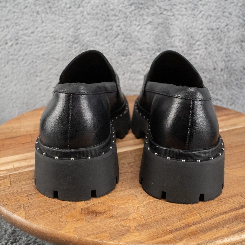 Schutz Christie Shoes Women US 8 B Black Leather Studs Platform Penny Loafers - Picture 5 of 8